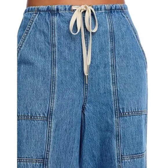 128$ BlankNYC Drawcord Low Rise Barrel Leg Jeans Drawstring Waist Size S Blue - Picture 7 of 7